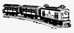 卡通手绘黑白行驶火车剪影素材