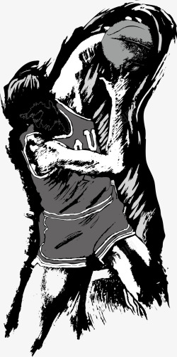 投篮的男孩手绘抢篮球的人高清图片