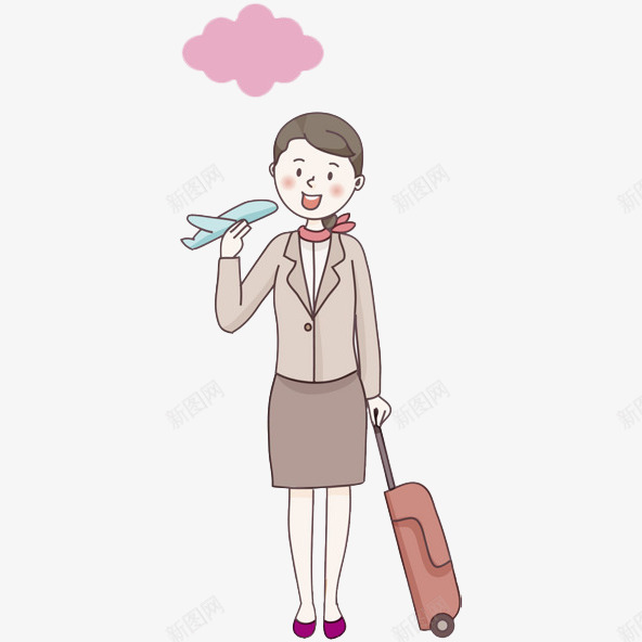 卡通女人拖着行李箱png免抠素材_88icon https://88icon.com 云朵 制服 卡通 女人 拖着行李 插画 空乘 行李箱 飞机