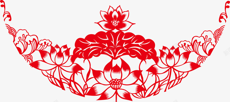 中国风荷花剪纸png免抠素材_88icon https://88icon.com 中国红 中国风 剪纸 花纹 荷花 荷花剪纸