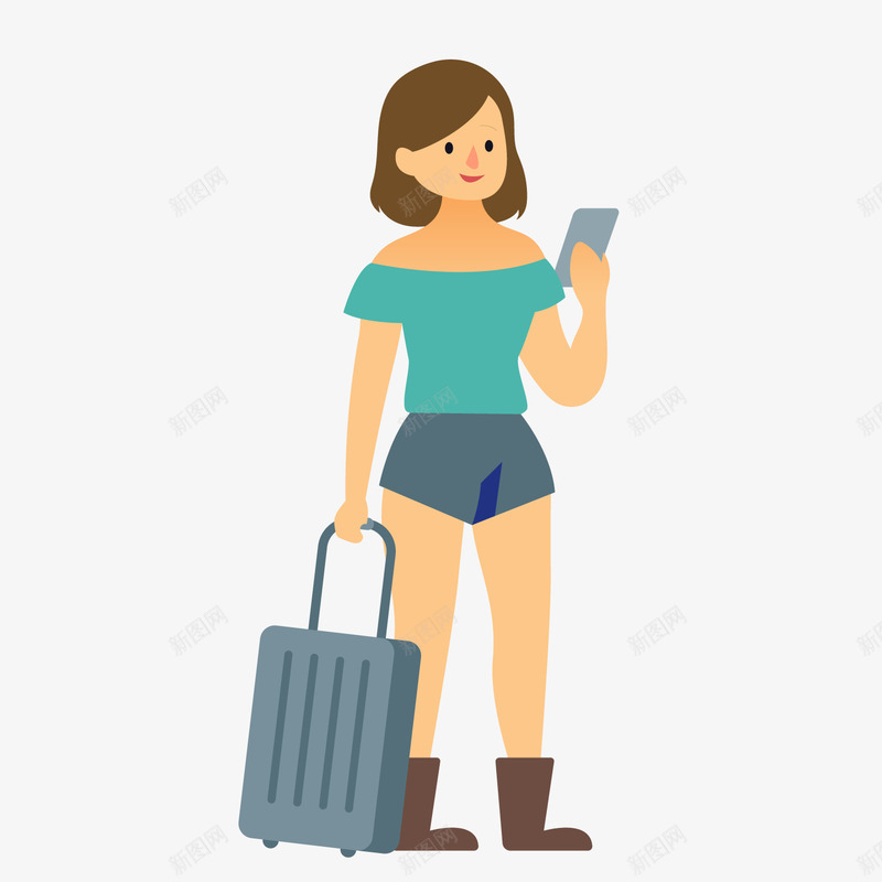 一个在看手机的女游客矢量图ai免抠素材_88icon https://88icon.com 人物 女游客 手握 手机 摄影 旅行 看手机 行李箱 矢量图