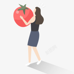 女人抱着番茄立体插画矢量图素材