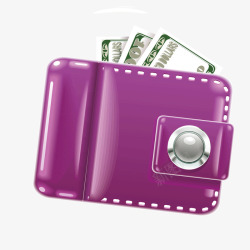 紫色钱包钱夹美元钱币矢量图素材