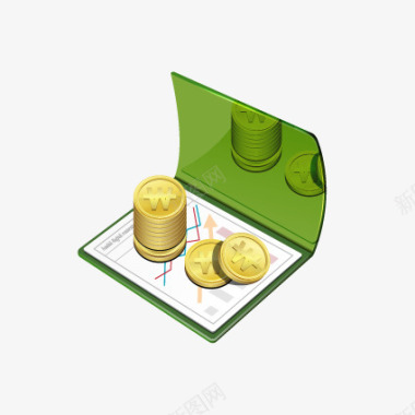 飘钱绿色质感钱币存折图标图标
