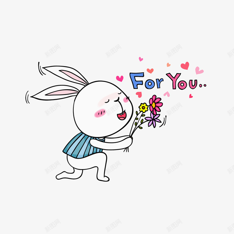 卡通拿着花的兔子图png免抠素材_88icon https://88icon.com 动物 卡通 可爱的 插图 白兔 英文 送花 鲜花