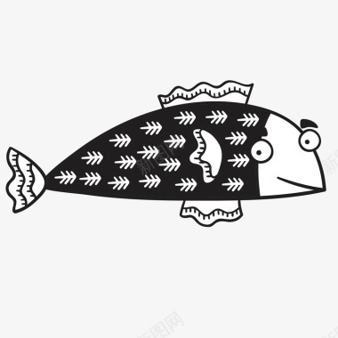 卡通动物插图黑色小鱼黑白插画矢量图图标图标