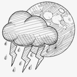 素描地球卡通云朵雷阵雨素材