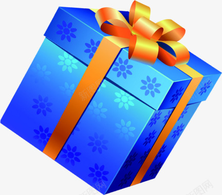 蓝色蝴蝶结礼物盒图标图标