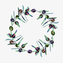 手绘复古水彩橄榄枝花环装饰素材