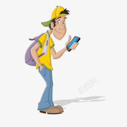 低头看手机的人物矢量图素材