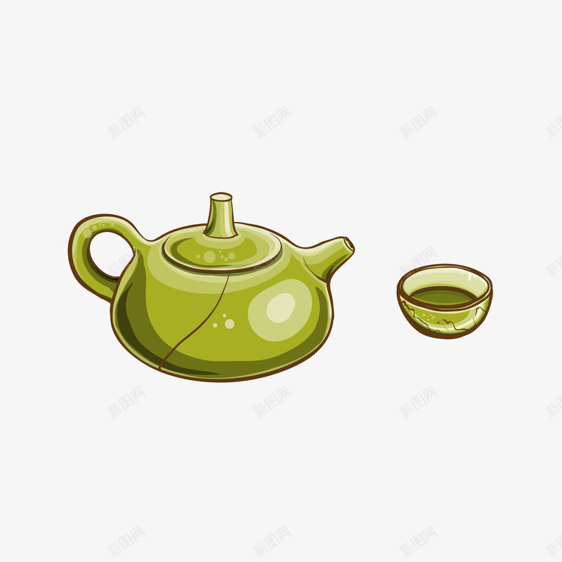 彩色茶壶茶杯png免抠素材_88icon https://88icon.com 中国风格 倒茶 冲茶 手绘 绿色 茶 茶壶 茶杯
