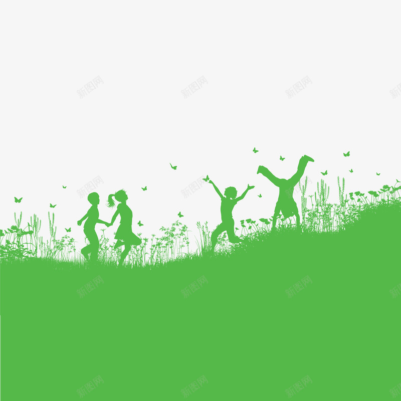 郊外玩耍的4个儿童剪影png免抠素材_88icon https://88icon.com 儿童 地面 小孩子 绿色 郊外玩耍