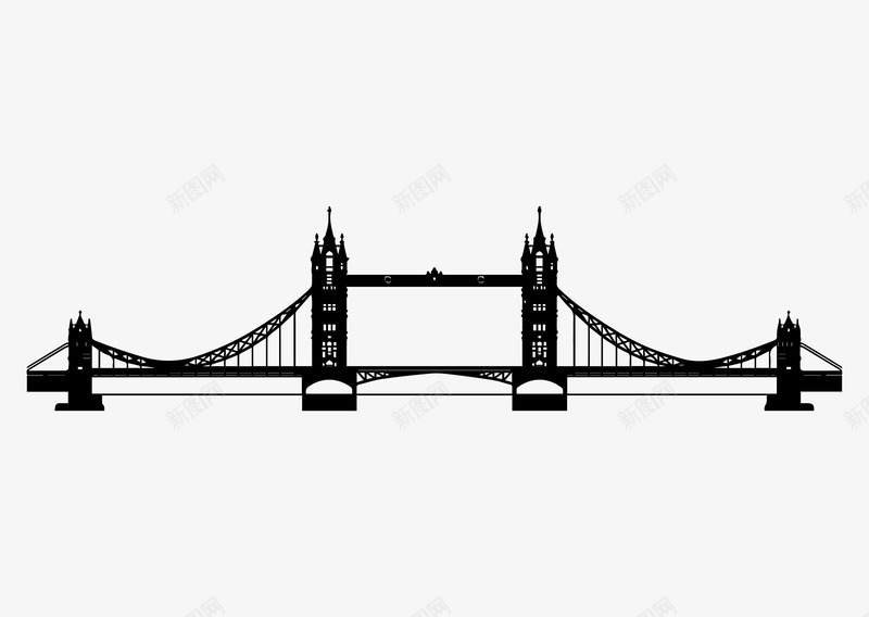 黑白伦敦塔桥矢量图ai免抠素材_88icon https://88icon.com 伦敦塔桥 剪影 黑白 矢量图