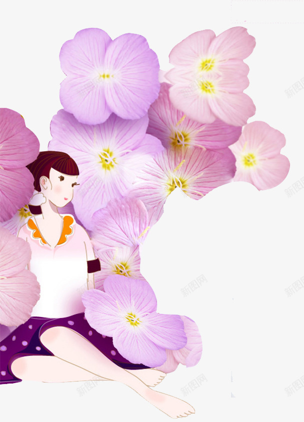 花姑娘png免抠素材_88icon https://88icon.com 化妆品装饰 小女孩 淡雅 紫色花卉 花姑娘