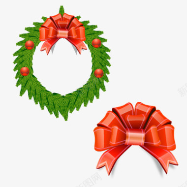 圣诞装饰圣诞装饰花环和蝴蝶结图标图标