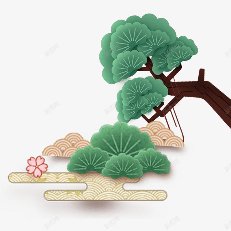 中国风psd免抠素材_88icon https://88icon.com 中国风 树木 植物 祥云 绿色 绿色植物 鲜花