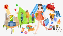购物袋子卡通女性购物高清图片