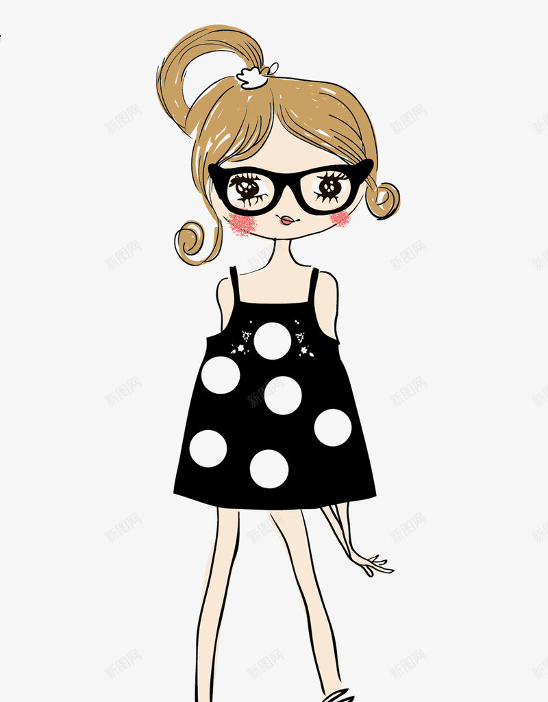 卡通手绘穿黑色裙子的女孩png免抠素材_88icon https://88icon.com 儿童 卡通人物 卡通女孩 卡通手绘穿黑色裙子的女孩 手绘女孩 手绘女生 眼镜 简笔画 素描 黑色裙子
