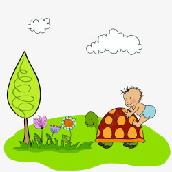 宝宝玩风车卡通宝宝和乌龟玩高清图片