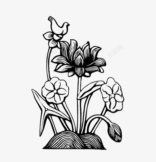 线条黑白装饰画荷花儿png免抠素材_88icon https://88icon.com 简笔画 简笔画荷花 简笔莲花 荷花简笔 莲花 莲花简笔 黑白线条荷花