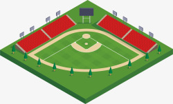 方形绿色迷你风格棒球场矢量图素材