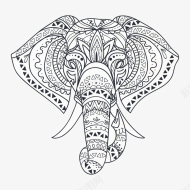 手绘线稿大象头像图标图标