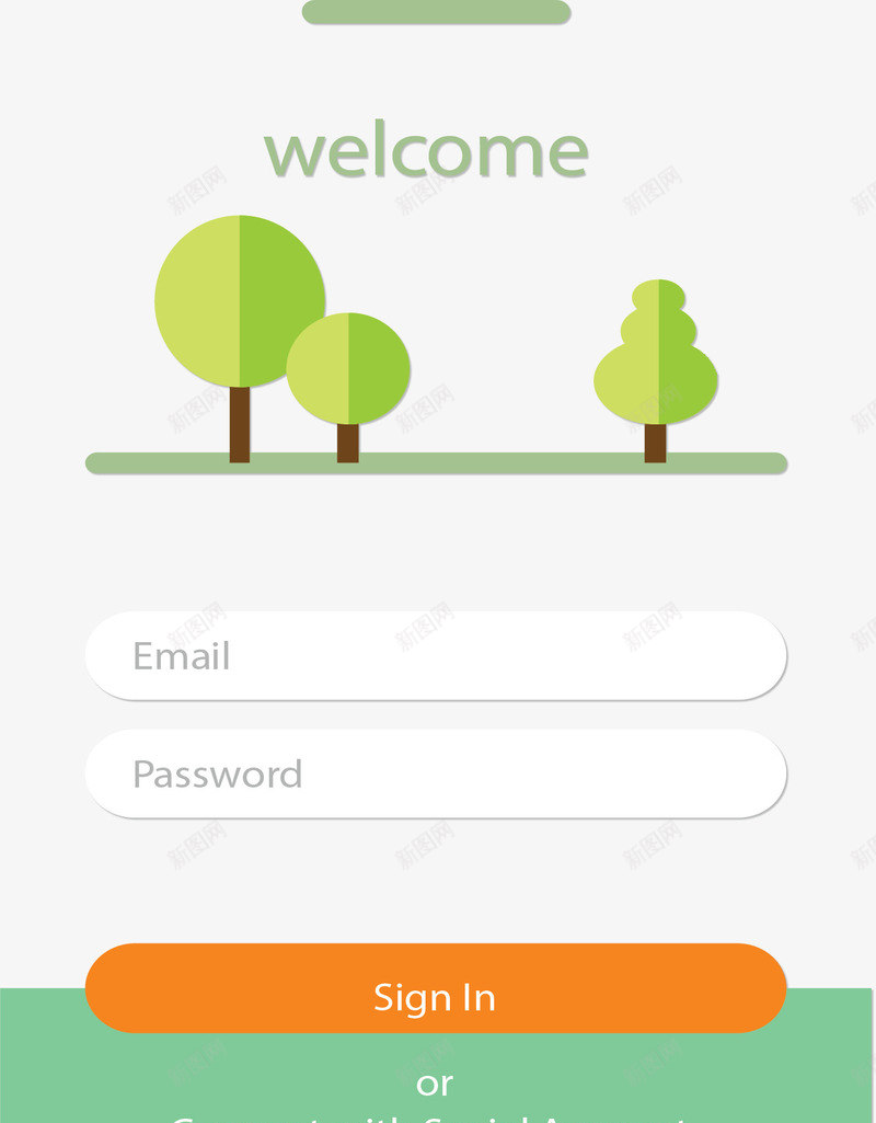 绿色大树登录界面矢量图ai免抠素材_88icon https://88icon.com 应用原型 手机界面 手机登录 登录 登录界面 矢量png 矢量图