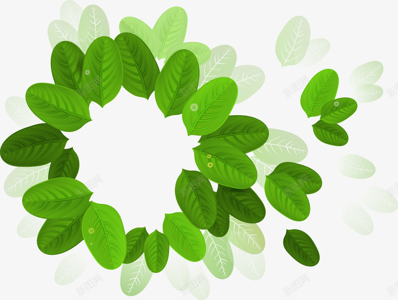 叶子拼成的圆形png免抠素材_88icon https://88icon.com 圆圈 圆框 绿叶 绿色 飘散