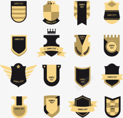 各种形状盾牌手绘16个金色徽章盾牌形状高清图片