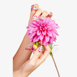 美手指甲美甲拿着鲜花的美甲手指高清图片