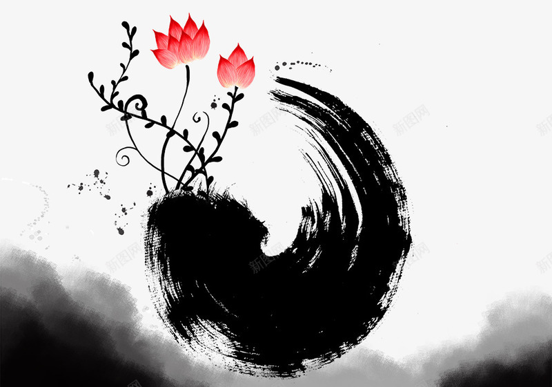 水墨荷花图png免抠素材_88icon https://88icon.com 中国风 水墨画 水墨荷花 荷花