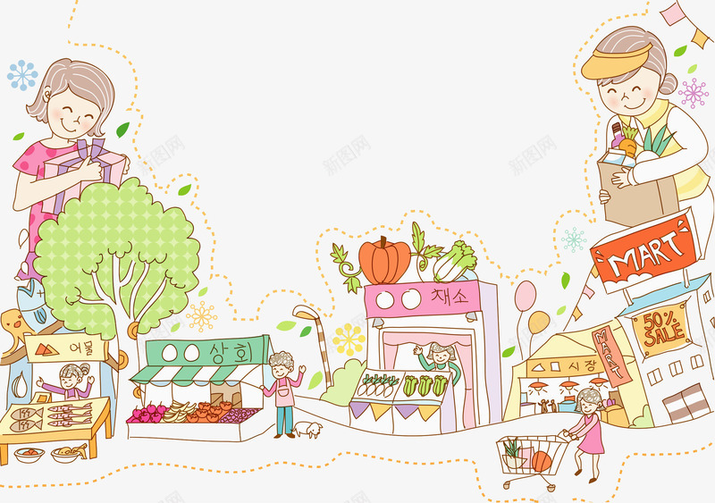 开心购物商品街png免抠素材_88icon https://88icon.com 商品琳琅满目 小商店 开心 水果 礼物 蔬菜 购物 超市