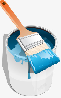 蓝色刷子浓稠油漆桶矢量图素材