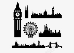 黑白剪影伦敦风景矢量图素材