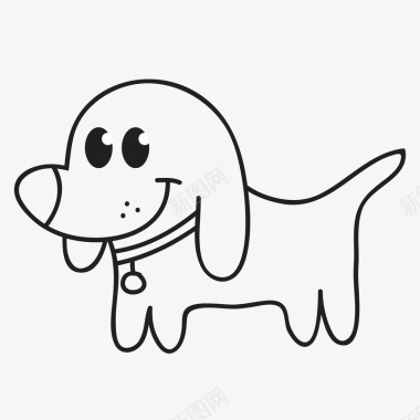 卡通个性猪黑白线条的小狗矢量图图标图标
