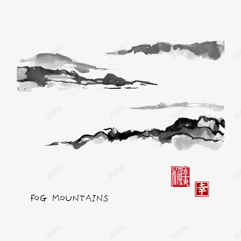 水墨画山矢量图eps免抠素材_88icon https://88icon.com 国画山 水墨山 水墨画 黑白 矢量图