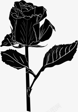 线描桃花手绘带刺的玫瑰花图标图标