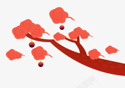 水彩红色云彩树枝上的云素材