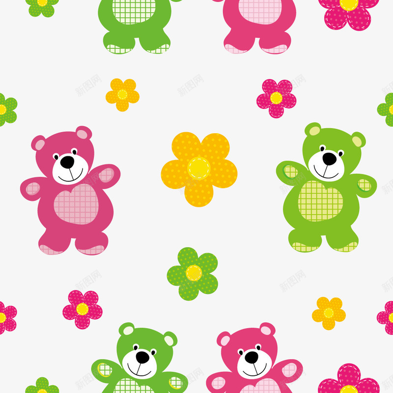 卡通小熊背景装饰矢量图ai免抠素材_88icon https://88icon.com 卡通元素 小熊 背景装饰 鲜花 矢量图