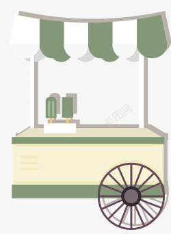卡通卖东西绿色丝带扁平风格快餐车高清图片