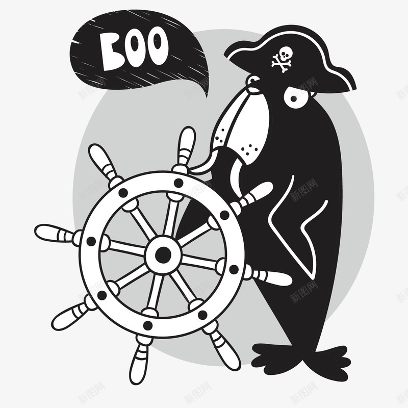 掌舵的海豹黑白插画矢量图ai免抠素材_88icon https://88icon.com 创意 动物 卡通 开船 开船的船长 手绘 掌舵人 方向盘 海豹 矢量图 船只 船长
