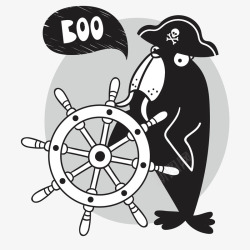 掌舵掌舵的海豹黑白插画矢量图高清图片