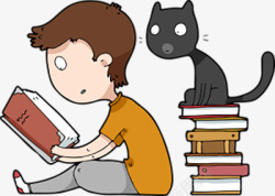 矢量男孩看书偷看的猫咪高清图片
