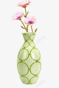 插花瓶绿色圆圈白瓶插花高清图片
