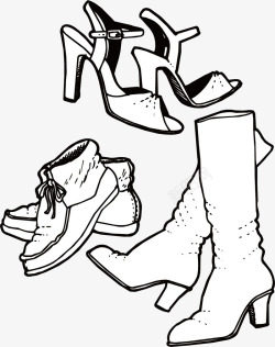 黑白线描女士鞋子素材