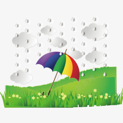 云彩雨伞和草地矢量图高清图片