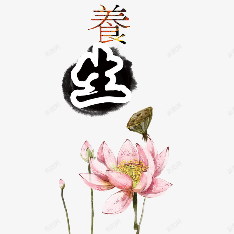 养生之道png免抠素材_88icon https://88icon.com 养生 手绘花 水墨 荷花