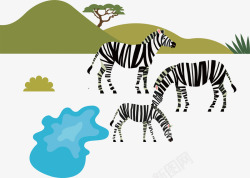 手绘卡通野生动物斑马矢量图素材