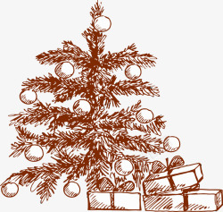 手绘圣诞树礼物图案矢量图素材