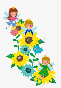 花丛中的美女手绘可爱插画六一儿童节花丛中的高清图片